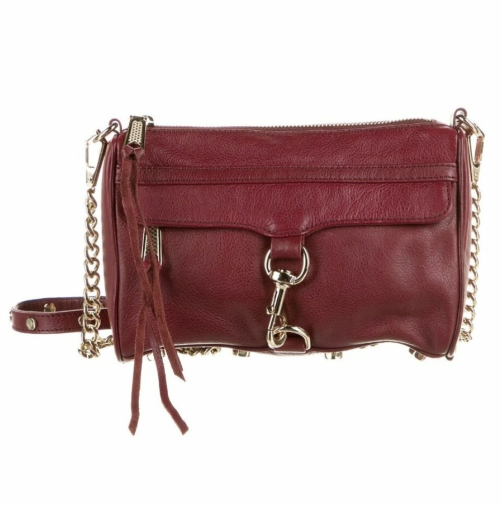 Rebecca Minkoff MAC Mini Burgundy Maroon Leather Crossbody Bag Gold Hardware